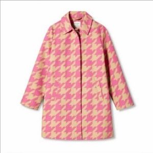 ISAAC MIZRAHI for Target Eomen Pink Tan Houndstooth Trench Coat Jacket XS - NEW